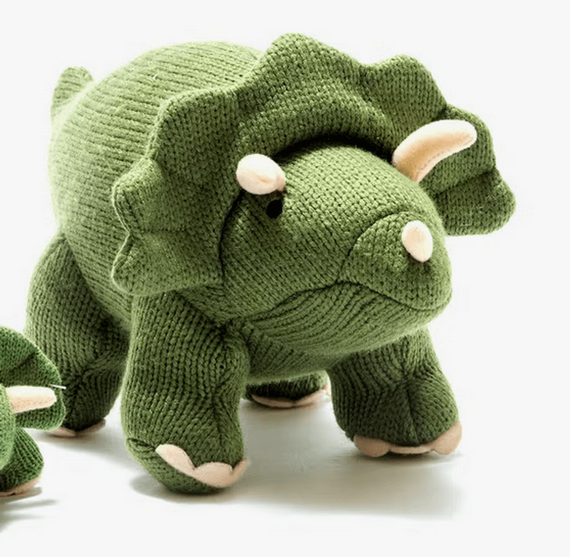 Knitted Triceratops Dinosaur Plush Toy - Grønn 17 x 30 cm STOR