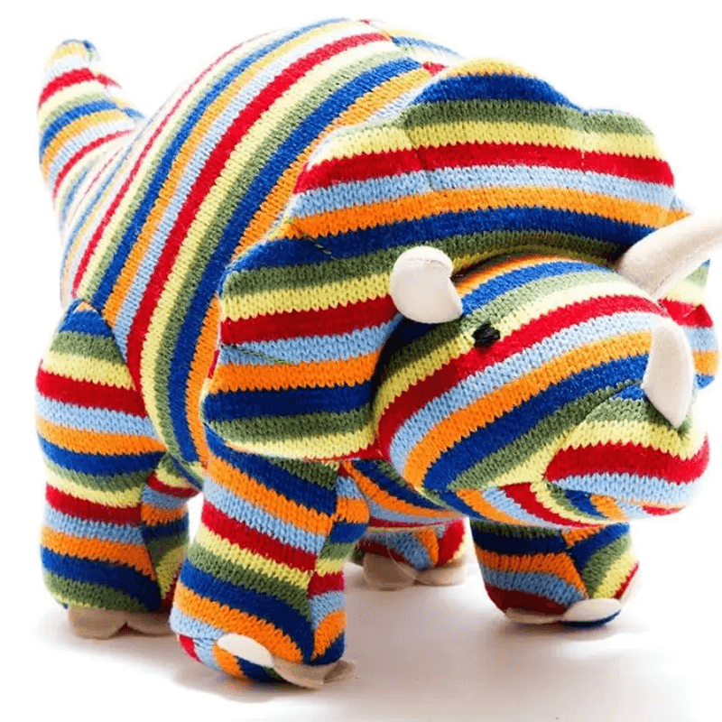Knitted Triceratops Dinosaur Plush Toy - Stripe 17 x 30 cm STOR